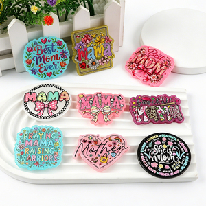 Colorful Acrylic flatback Mother's Day Badge <b>Holders</b> With Floral And Text Designs For DIY Decorations - Product Image 1