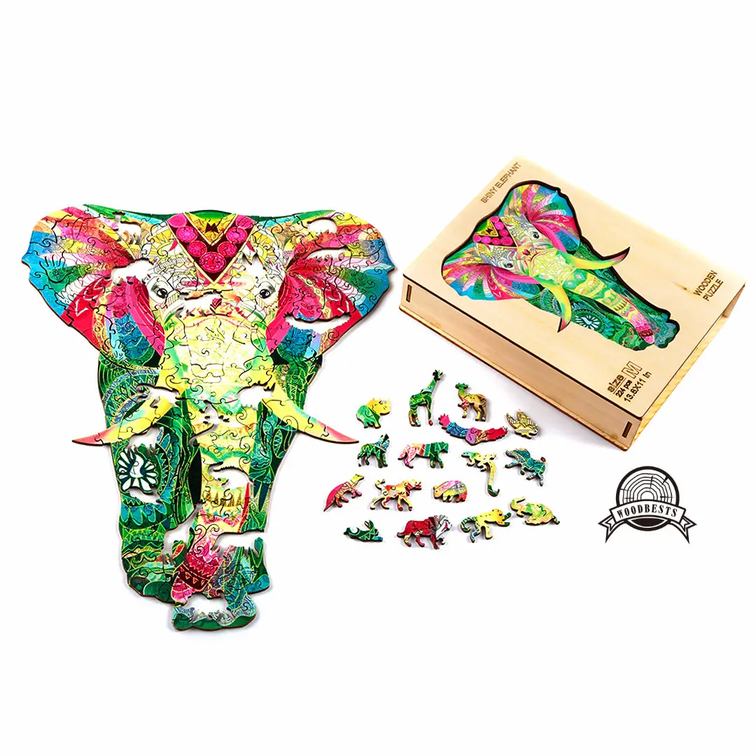 Wooden Animals SHINY ELEPHANT Customized Adult Animals Game 3d Puzzle Wood Toys For Kid