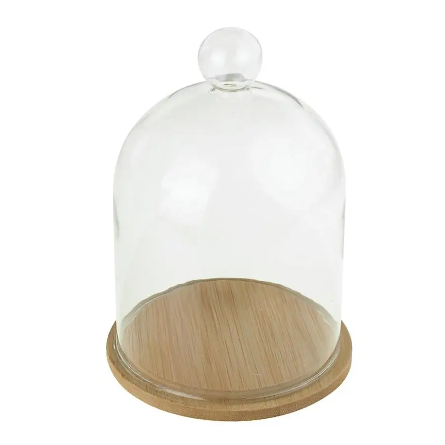 Wholesale Large Transparent Glass Display Candle Cover Dome ClocheとNatural Wooden Base