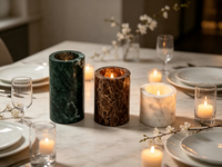 Porte-bougie en marbre naturel, bougeoir en marbre blanc, vert et marron, disponible en version simple et en ensemble pour la décoration de table, de la maison et des hôtels