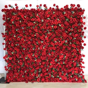 Fondo floral artificial de tonos ricos con flores rojas densas para decoración de bares y bodas - Product Image 5