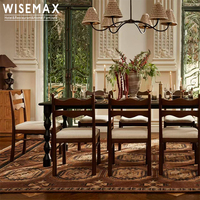 WISEMAX FURNITURE Chaise de cuisine et de restaurant en bois de frêne couleur noyer rétro américain avec dossier en lin blanc crème pour villa et hôtel