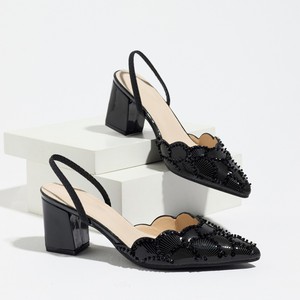 Zapatos de Tacón Alto con Tira Trasera, de Charol, con Decoración de Pedrería, Punta Puntiaguda, Tacón Cuadrado, Tendencia de Moda, para Todas las Temporadas - Product Image 3