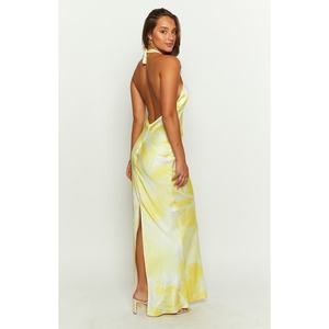 Vestido de Noche Largo con Cuello en V y Abertura Lateral, Color Amarillo Claro, a la Moda, en Oferta - Product Image 4