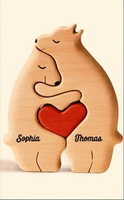 Famille d'ours personnalisée 4 5 ornements de puzzle d'art en bois de hêtre/pin sculpté à la main gravure sur table saint valentin amour animal