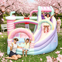 Château gonflable Macaron en tissu Oxford avec toboggan arc-en-ciel et piscine à balles pour enfants, idéal pour l'extérieur et le jardin