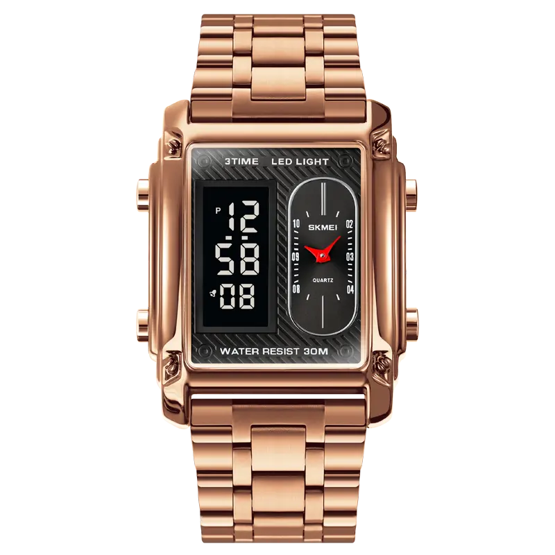 Skmei 1868 Big Square Digital Display Quartz Gold Plated Stainless Steel Watch