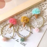 Attaches élastiques dorées mignonnes pour filles, accessoires pour cheveux avec appliques de crème glacée pour enfants