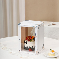 Boîte à gâteau d'anniversaire carrée translucide 3-en-1, emballage de pâtisserie simple ou double couche, boîte cadeau de dessert en gros, estampage