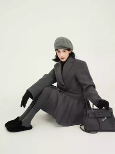 Abito da donna grigio con risvolto <span class=keywords><strong>e</strong></span> maniche lunghe, autunno <span class=keywords><strong>e</strong></span> inverno, stile coreano, gonna corta in lana ampia - Product Image 3