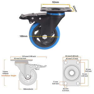 Industriële Zwenkwielen Rueda De Pvc 4Inch Swivel Pu Caster Wielen 100Mm Zware Zwenkwielen - Product Image 2