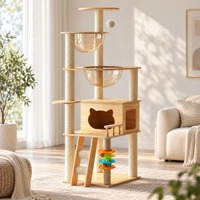 Grande maison pour chat en bois intégrée, personnalisée, écologique, avec arbre à chat et poteau à gratter
