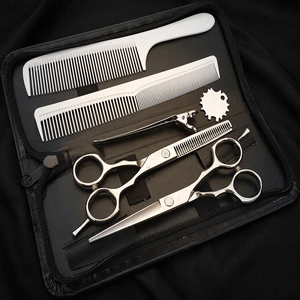 Kit professionnel de ciseaux de coiffure 4 pièces : ciseaux à effiler, peigne, étui, en acier inoxydable, pour droitiers, outils de toilettage de salon - Product Image 4