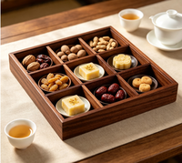Plateau de service moderne en bois à 9 compartiments pour fruits secs, snacks, noix, décoration de table basse, logo personnalisé