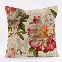 ChamXue housse de coussin taie d'oreiller pays rétro peinture à l'huile fleur lin velours taie d'oreiller décoration canapé housse de coussin