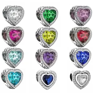 Multicolor Radiant Two splendido cuore d'amore con perline di cristallo 925 Sterling Silver Charm Fit braccialetto di moda originale gioielli fai da te