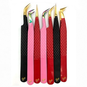 Pinzas de extensión de pestañas de acero inoxidable japonesas profesionales, logotipo personalizado en Punta dorada, extensión de pestañas de volumen de Color en polvo - Product Image 1