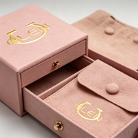 Boîte à bijoux personnalisée avec logo, pochette en microfibre, tiroir coulissant, ensemble d'emballage pour bijoux, pour bague, collier, vente en gros