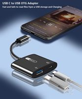 Pemisah adaptor OTG USB-C, 2 in 1 tipe-c dengan pengisian daya Cepat PD 60W dan Transfer Data USB 3.0, untuk ponsel, Tablet, Laptop