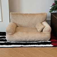 Canapé-lit pour chien et chat en fausse fourrure, rembourrage en fibres, dossier haut, accoudoirs confortables, coussin douillet moderne pour l'hiver, amovible et lavable, pour petits animaux