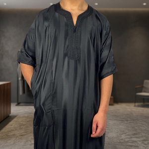 Authentic Moroccan <b>Men's</b> <b>Thobe</b> with Detailed Embroidery-Islamic Clothing Polyester Anti-Wrinkle Long Sleeve Prayer Wear - Product Image 2