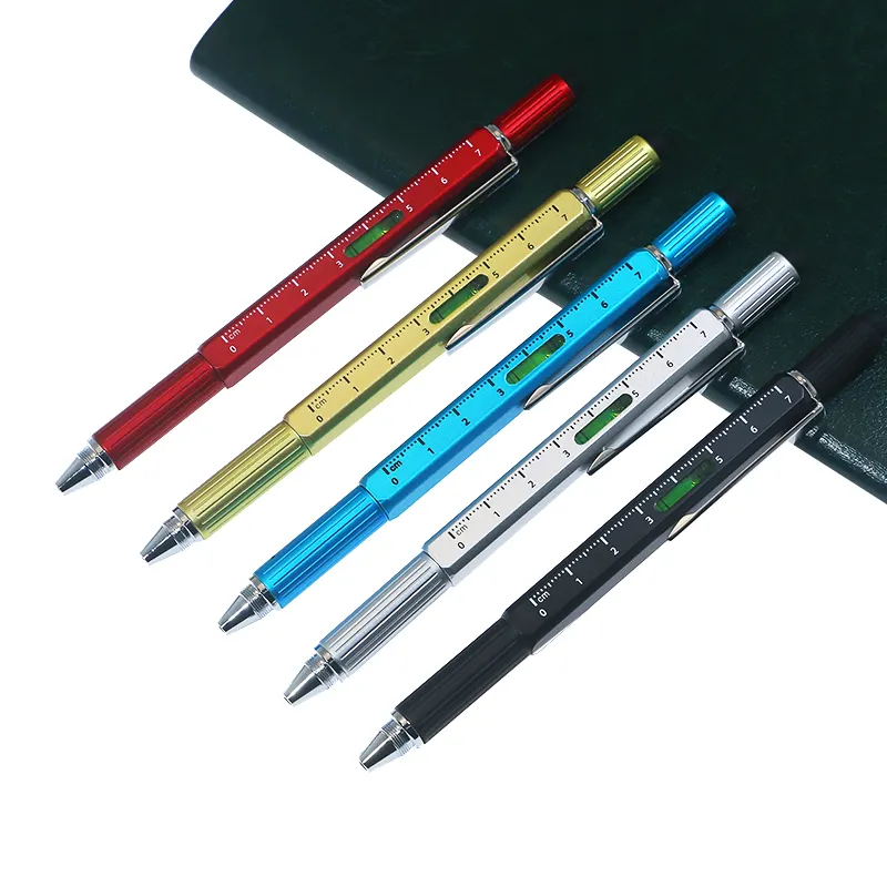 Eacajess multifunction 6 in 1 tool pen with ruler level Two-Head Screwdriver stylus ball pen