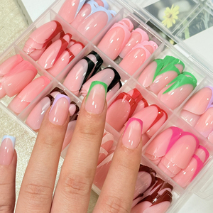 288 <span class=keywords><strong>faux</strong></span> <span class=keywords><strong>ongles</strong></span> à presser, colorés, French Manucure, brillants, carrés moyens, arc-en-ciel, couverture complète, aspect naturel, nude, acrylique - Product Image 3
