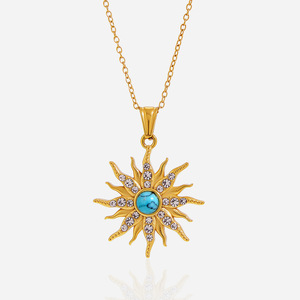 Collar con Colgante de Sol, Chapado en Oro, con Piedra Turquesa y Cristal en Forma de Estrella, para Uso Diario, Regalo, Joyería - Product Image 1