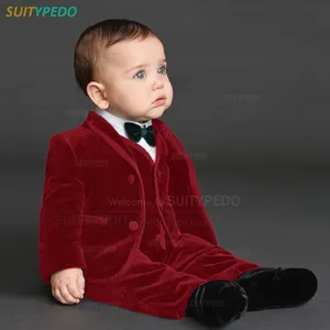 Velours Mode Garçon Costume Ensemble Gilet + <span class=keywords><strong>Pantalon</strong></span> + 3PCS Enfants Gentleman Effectuer Tenue Enfants Costumes Marié <span class=keywords><strong>Mariage</strong></span> Formel Tuxedos - Product Image 2