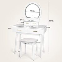 Table de maquillage moderne à 4 tiroirs avec miroir éclairé, table de maquillage en bois avec rangement pour chambre à coucher ou salle de bain