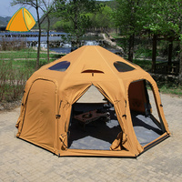 Tente gonflable octogonale portable personnalisée pour camping en plein air, en tissu de coton imperméable avec colonnes d'air, idéale pour les voyages en famille