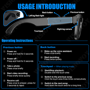 Smartglasses âm nhạc thông minh ai Eye Sun Glasses với ai trợ lý máy ảnh và microphone loa âm thanh <span class=keywords><strong>video</strong></span> ghi âm chức năng - Product Image 2