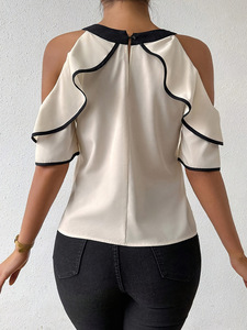 Camisa de manga corta de doble capa con cuello de lazo para mujer, estilo europeo y americano, verano 2026 - Product Image 3