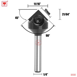 Mèche de toupie CNC en carbure à tige de 1/4 pouces, pour le travail du bois, la gravure, la sculpture, 90 degrés - Product Image 2