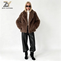 Zeyu 2026 – Nouvelle veste d'hiver pour femme en fausse fourrure bouclée et shaggy, col large, marron, coupe courte et ample, manteau en fourrure végétalienne, chaud et tendance