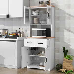 Storage Living Room Wooden Storage <strong>Cabinet</strong> with Drawers and Glass Display White <strong>Cabinet</strong> Kitchen Food <strong>Pantry</strong> <strong>Cabinet</strong> - Product Image 5