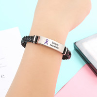 Bracelet en acier inoxydable et cuir tressé de conception unique faisant un ruban violet inspiré des bijoux de sensibilisation à l'épilepsie
