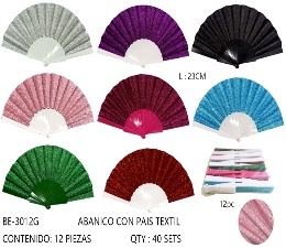 Ventaglio Pieghevole in Tessuto 24cm, Colore Solido con Glitter, Bomboniera per Matrimoni e Feste, Souvenir, Regali, Ricordo, Design Assortito, Plastica, Design Variabile - Product Image 1