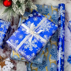 <b>Blue</b> Christmas Wrapping <b>Paper</b> <b>Roll</b> Snowflake Design 46.8 Square Feet Recyclable Gift Craft Use - Product Image 6