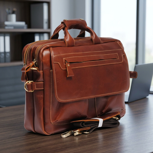 Classic Genuine Leather Laptop Messenger Waterproof Eco-Friendly Durable Brown Men's Crossbody Shoulder <b>Bag</b> for Office Use - Product Image 1