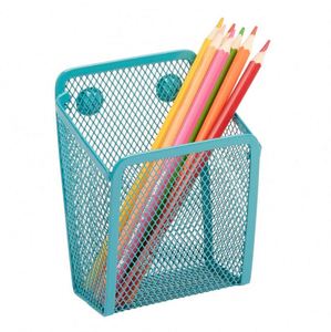 Magnetic Pencil Holder Metal Mesh Basket <b>Pen</b> Desk Organizer for Whiteboard Refrigerator Office Locker Accessories <b>White</b> Color - Product Image 3