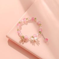 Bracelets à breloques en forme de nœud papillon plaqués or au design kawaii, promotion, couleur printemps fantaisie, perles acryliques en forme de tulipe, bracelets pour adolescentes