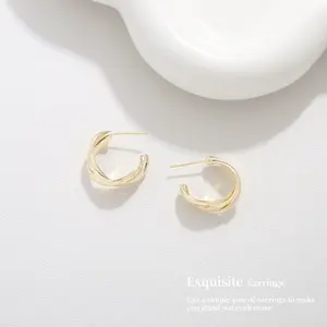 Boucles d'oreilles simples en métal 925 argent pur haut de gamme Niche Twist mode boucles d'oreilles lumière luxe Niche boucles d'oreilles argent aiguille femmes - Product Image 6