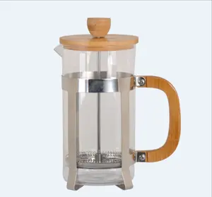 French pressure pot coffee pot tea maker stainless steel bamboo glass inner container bamboo cover filter pot French tea maker