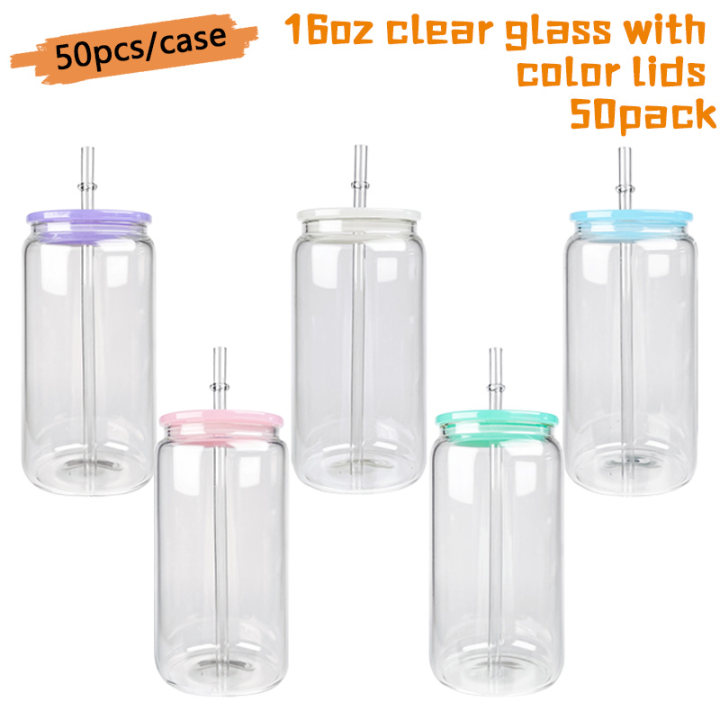 16oz trasparente con coperchi colorati