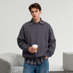 TKAN358D hommes hiver nouveau style streetwear Vintage lavage à l'acide surdimensionné poids lourd 100% coton garder au chaud col rond à capuche - Product Image 1