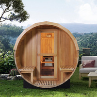 Kustom bulat merah Cedar Hemlock inframerah ruang uap kayu Solid luar ruangan barel Sauna kamar untuk 2-6 orang