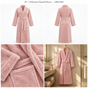 Bata de Baño de Lujo de Poliéster y Franela, 280GSM, con Cuello Chal, Suave, Cálida y Afelpada, para Hotel y Spa, Color Rosa - Product Image 3