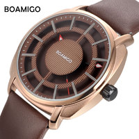 BOAMIGO 2021 Jam Tangan Olahraga dan Formal Pria Terbaru Tahan Air dengan Tali Kulit dan Casing Logam Gaya Bisnis