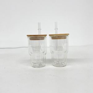 Vaso de vidrio miniatura de doble pared de 3 oz para sublimación, tipo globo de nieve, preperforado, con tapas de bambú y pajita, desde almacén de EE. UU. - Product Image 1